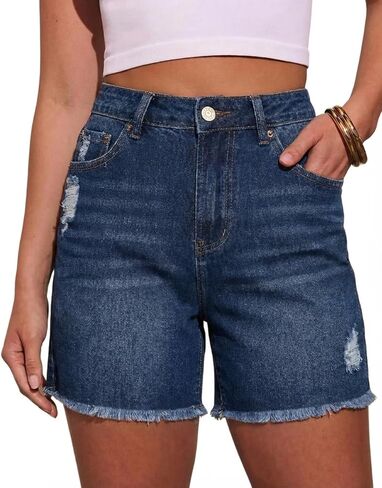 شورت جينز نسائي كاجوال من MIFOCAL متوسط ​​الارتفاع للصيف قابل للتمدد in Kuwait