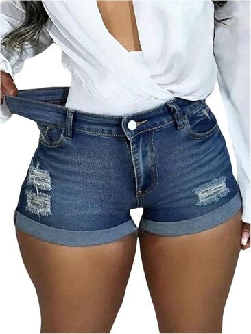 GORGLITTER Women's Ripped Mini Jean Shorts High Waisted Rolled Hem Denim Shorts Distressed Jorts in Saudi Arabia