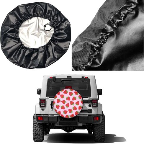 Foruidea Pink Strawberry Spare Tire Cover Dust-Proof Wheel Tire Cover Fit Trailer, RV, SUV and Many Vehicle 17inch in Saudi Arabia