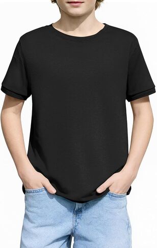 Haloumoning Boys Short Sleeve T-Shirts Kids Casual Summer Crewneck Shirts Fashion Tops Tees 5-14 Years in Saudi Arabia