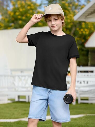 Haloumoning Boys Short Sleeve T-Shirts Kids Casual Summer Crewneck Shirts Fashion Tops Tees 5-14 Years in Saudi Arabia