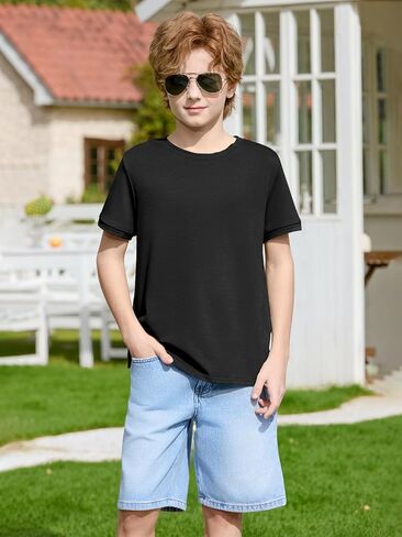 Haloumoning Boys Short Sleeve T-Shirts Kids Casual Summer Crewneck Shirts Fashion Tops Tees 5-14 Years in Saudi Arabia