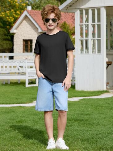 Haloumoning Boys Short Sleeve T-Shirts Kids Casual Summer Crewneck Shirts Fashion Tops Tees 5-14 Years in Saudi Arabia