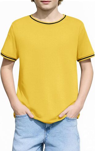 Haloumoning Boys Short Sleeve T-Shirts Kids Casual Summer Crewneck Shirts Fashion Tops Tees 5-14 Years in Saudi Arabia