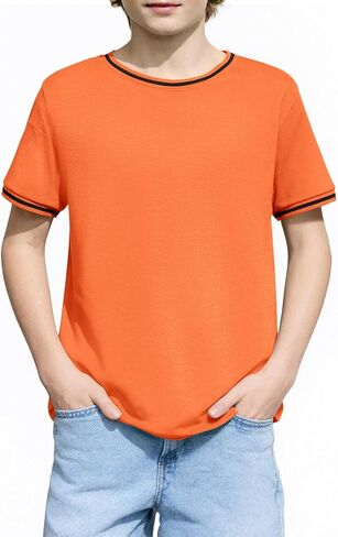 Haloumoning Boys Short Sleeve T-Shirts Kids Casual Summer Crewneck Shirts Fashion Tops Tees 5-14 Years in Saudi Arabia