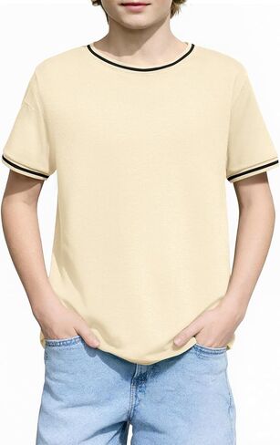 Haloumoning الأولاد تي شيرتات قصيرة الأكمام الاطفال الصيف عادية Crewneck قمصان بلوزات على الموضة تيز 5-14 سنة in Kuwait