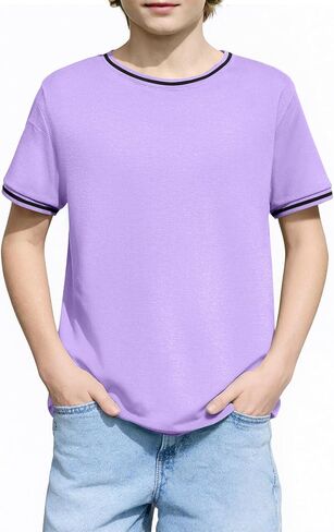 Haloumoning Boys Short Sleeve T-Shirts Kids Casual Summer Crewneck Shirts Fashion Tops Tees 5-14 Years in Saudi Arabia