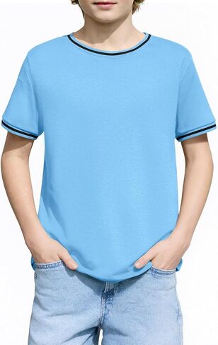 Haloumoning Boys Short Sleeve T-Shirts Kids Casual Summer Crewneck Shirts Fashion Tops Tees 5-14 Years in Saudi Arabia