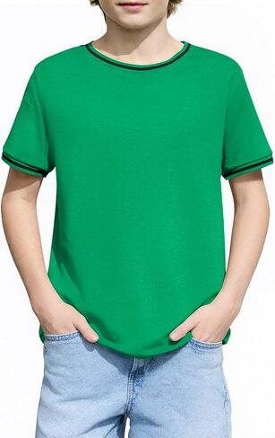Haloumoning Boys Short Sleeve T-Shirts Kids Casual Summer Crewneck Shirts Fashion Tops Tees 5-14 Years in Saudi Arabia