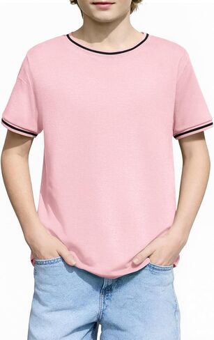 Haloumoning Boys Short Sleeve T-Shirts Kids Casual Summer Crewneck Shirts Fashion Tops Tees 5-14 Years in Saudi Arabia