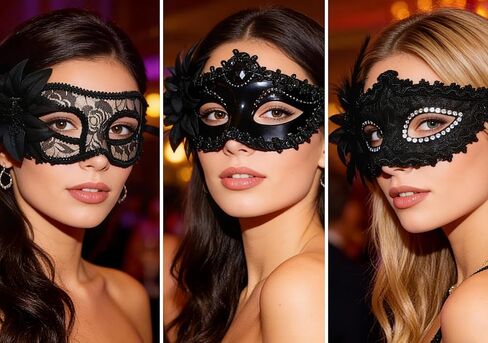 قناع تنكر أسود من Mordarli للنساء من Mardi Gras أقنعة البندقية لأزياء الهالوين وحفلات التخرج in Kuwait