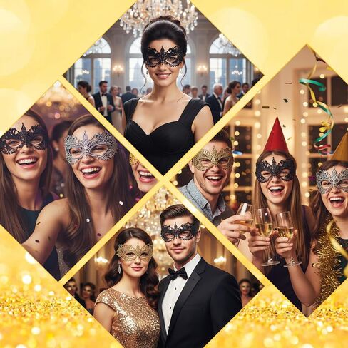 3 Pcs Masquerade Masks, Lace Masquerade Mask Mardi Gras Mask Costume for Women Halloween Carnival Masquerade Party Accessories (Gold, Silver, Black) in Saudi Arabia