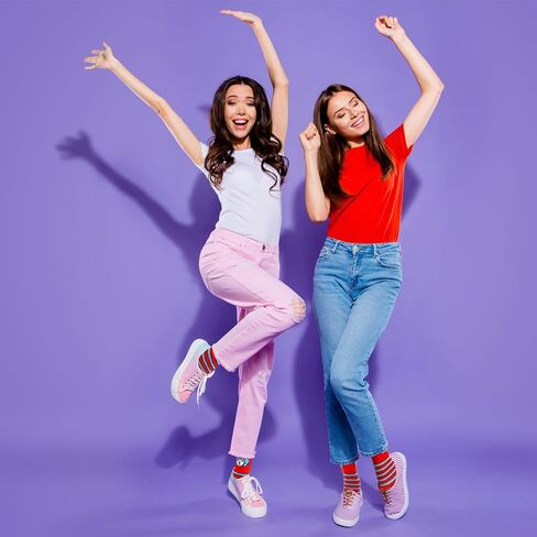 جوارب مضحكة لشخصية مجنونة، جوارب زي يوم الكتاب العالمي مخططة باللونين الأحمر والأزرق جورب طاقم متوسط ​​الساق، إكسسوارات تنكرية لشخصيات كتاب القطط للنساء والرجال in Kuwait