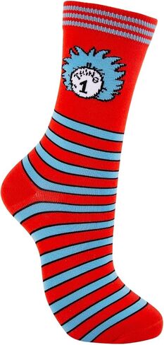 جوارب مضحكة لشخصية مجنونة، جوارب زي يوم الكتاب العالمي مخططة باللونين الأحمر والأزرق جورب طاقم متوسط ​​الساق، إكسسوارات تنكرية لشخصيات كتاب القطط للنساء والرجال in Kuwait