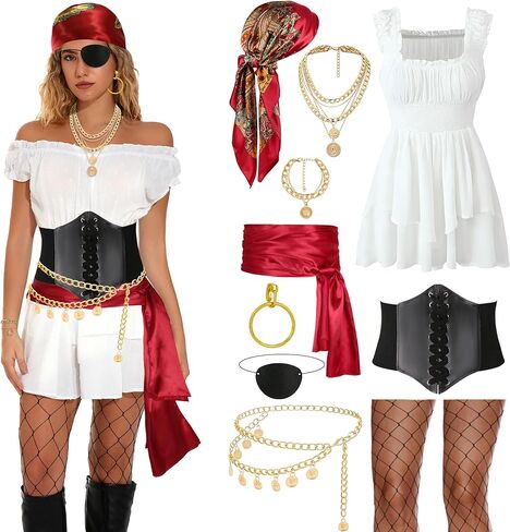 GERVAISE Womens Pirate Costume Accessories Full Set Halloween Costume Theme Party Outfit in Saudi Arabia