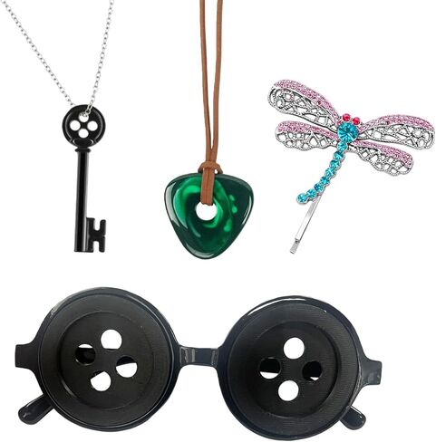 مجموعة إكسسوارات تنكرية مكونة من 4 قطع للنساء والرجال، نظارات على شكل أزرار، قلادتين للمفاتيح، مشبك شعر اليعسوب، دعائم مجوهرات الهالوين لتزيين الحفلات باللون الأسود in Kuwait