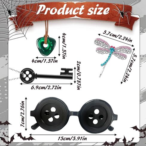 مجموعة إكسسوارات تنكرية مكونة من 4 قطع للنساء والرجال، نظارات على شكل أزرار، قلادتين للمفاتيح، مشبك شعر اليعسوب، دعائم مجوهرات الهالوين لتزيين الحفلات باللون الأسود in Kuwait