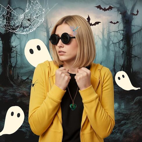 مجموعة إكسسوارات تنكرية مكونة من 4 قطع للنساء والرجال، نظارات على شكل أزرار، قلادتين للمفاتيح، مشبك شعر اليعسوب، دعائم مجوهرات الهالوين لتزيين الحفلات باللون الأسود in Kuwait