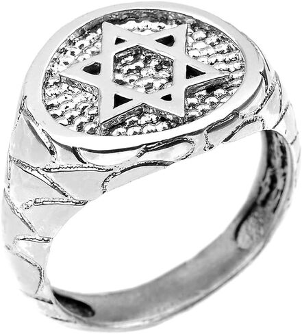 Claddagh Gold Men's Solid 925 Sterling Silver Textured Star of David Ring in Saudi Arabia
