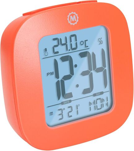 Marathon Compact Alarm Clock with Temperature & Date, Orange - Large, Easy to Read Display with Backlight - Easy to Set Up & Use - Two AAA Batteries Included in Saudi Arabia