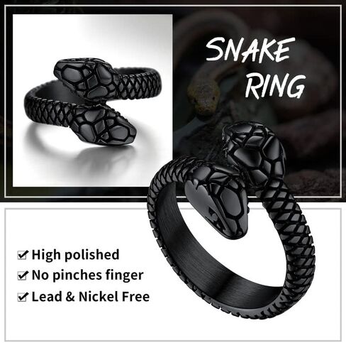 ChainsHouse Men Women Stainless Steel/18K Gold Plated/Black Snake Ring, Retro Punk Gothic Jewelry Antique Octopus Serpent Reptile Rings (with Gift Box) in Saudi Arabia