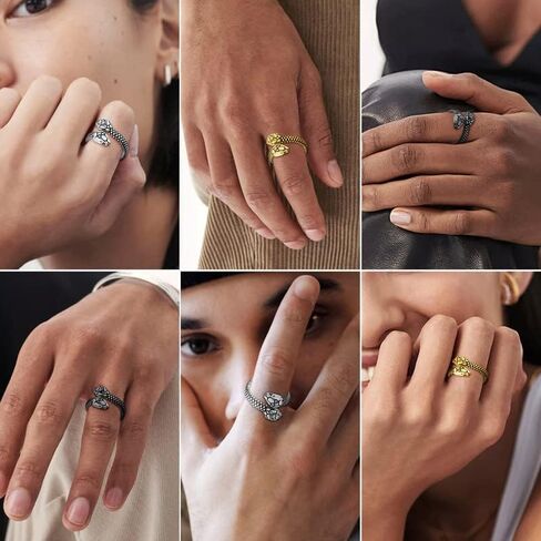 ChainsHouse Men Women Stainless Steel/18K Gold Plated/Black Snake Ring, Retro Punk Gothic Jewelry Antique Octopus Serpent Reptile Rings (with Gift Box) in Saudi Arabia