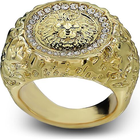 خاتم أسد ناجت مطلي بالذهب عيار 18 قيراط أصفر بينكي بيمب مثلج على شكل إصبع هيب هوب للرجال أو النساء - مقاس 7-12 in Kuwait