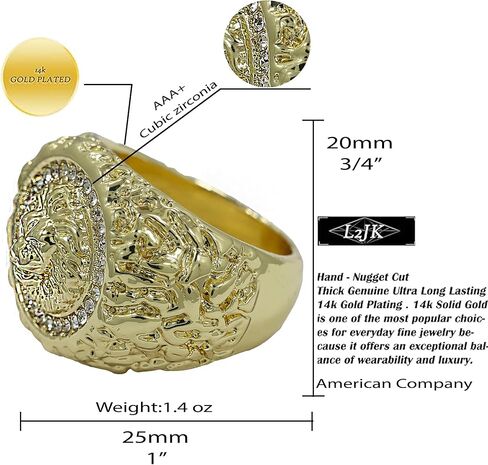 خاتم أسد ناجت مطلي بالذهب عيار 18 قيراط أصفر بينكي بيمب مثلج على شكل إصبع هيب هوب للرجال أو النساء - مقاس 7-12 in Kuwait