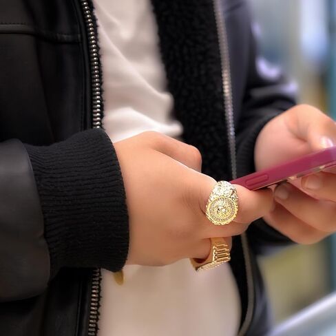 خاتم أسد ناجت مطلي بالذهب عيار 18 قيراط أصفر بينكي بيمب مثلج على شكل إصبع هيب هوب للرجال أو النساء - مقاس 7-12 in Kuwait