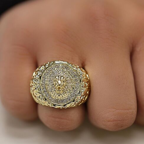 خاتم أسد ناجت مطلي بالذهب عيار 18 قيراط أصفر بينكي بيمب مثلج على شكل إصبع هيب هوب للرجال أو النساء - مقاس 7-12 in Kuwait