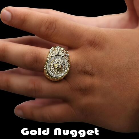 خاتم أسد ناجت مطلي بالذهب عيار 18 قيراط أصفر بينكي بيمب مثلج على شكل إصبع هيب هوب للرجال أو النساء - مقاس 7-12 in Kuwait