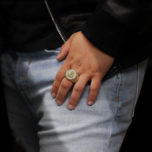 خاتم أسد ناجت مطلي بالذهب عيار 18 قيراط أصفر بينكي بيمب مثلج على شكل إصبع هيب هوب للرجال أو النساء - مقاس 7-12 in Kuwait