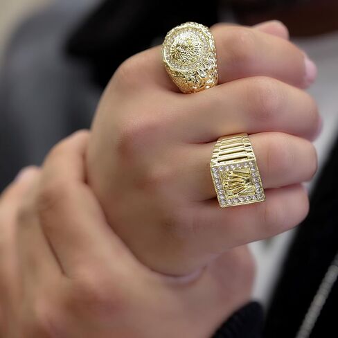 خاتم أسد ناجت مطلي بالذهب عيار 18 قيراط أصفر بينكي بيمب مثلج على شكل إصبع هيب هوب للرجال أو النساء - مقاس 7-12 in Kuwait