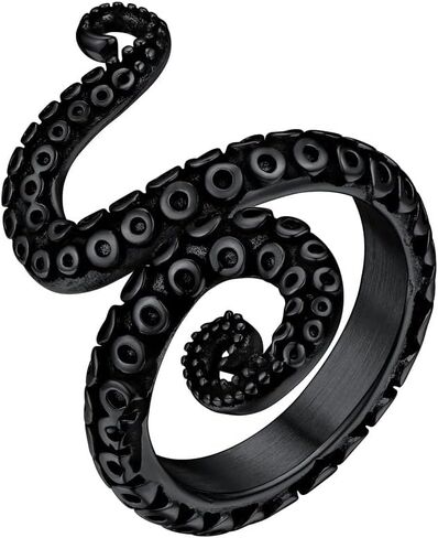ChainsHouse Men Women Stainless Steel/18K Gold Plated/Black Snake Ring, Retro Punk Gothic Jewelry Antique Octopus Serpent Reptile Rings (with Gift Box) in Saudi Arabia