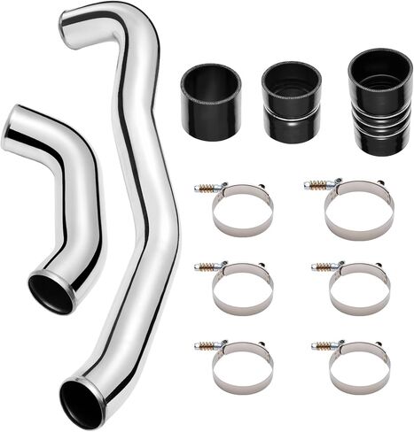 أنابيب المبرد الداخلي EVIL ENERGY المتوافقة مع 2008-2010 Ford F250/F350/F450/F550 6.4L PowerStroke V8 ديزل، طقم أنابيب المبرد الداخلي من الألومنيوم الجانب الساخن، فضي in Kuwait
