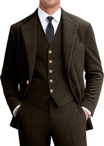 Men Corduroy Suit Slim Fit 3 Pieces Blazer Vest Pants Suits for Men Vintage Wedding Business Party in Saudi Arabia