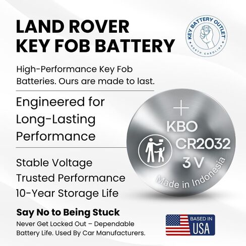 Key Fob Batteries for Land Rover (2-Pack) CR2032 – Defender, Discovery, Discovery Sport, LR2, Range Rover, Evoque, Sport, Velar – Land Rover Key Fob Battery Replacement Kit in Kuwait