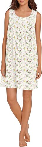 YOZLY Cotton Nightgowns for Women Sleeveless Nightdress Embroidery House Dress with Pockets S-XXXL in Kuwait