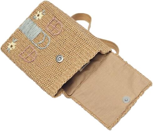 حقيبة ظهر مصنوعة يدويًا من القش مع تطريز زهور، تصميم منزل صغير لطيف، حقيبة يد بمقبض منسوج طبيعي، حقيبة كتف، طراز الشاطئ البيج in Kuwait