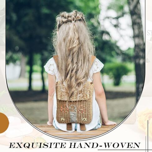 حقيبة ظهر مصنوعة يدويًا من القش مع تطريز زهور، تصميم منزل صغير لطيف، حقيبة يد بمقبض منسوج طبيعي، حقيبة كتف، طراز الشاطئ البيج in Kuwait