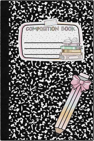 Flagship Carpets Book Club Composition Notebook With Bow Pencil Educational Area Rug for Kids Room, Children's Classroom Rug for Teaching and Playroom, 5' X 7'6" in Saudi Arabia
