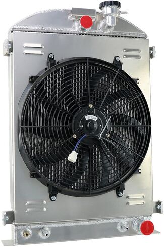 3 Row Aluminum Radiator+Shroud Fan+Relay Compatible with 1930-1932 Ford MODEL A B Hot Rod Chevy V8 AT in Saudi Arabia