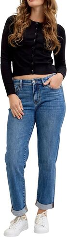 Judy Blue Classic Mid Rise Embroidered Cuffed Boyfriend in Saudi Arabia