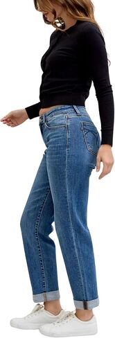 Judy Blue Classic Mid Rise Embroidered Cuffed Boyfriend in Saudi Arabia
