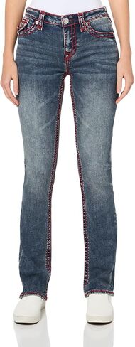 بنطلون جينز بيلي نسائي متوسط ​​الارتفاع مستقيم من True Religion مع جيوب بغطاء قلاب وخياطة فائقة على شكل حرف T in Saudi Arabia