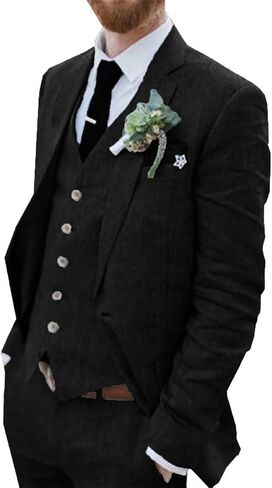 Retro Linen Men Suit Notched Lapel Slim Fit Beach Wedding Suits for Men 3 Pieces Linen Jacket Blazer Homecoming Tuxedo in Saudi Arabia