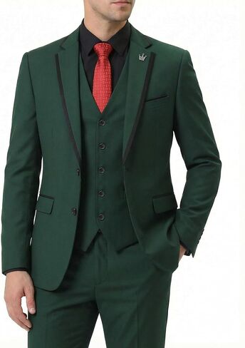 MY'S 3 Piece Men's Suit, Slim Fit Tuxedo Set, Two-Button Jacket with Black Trim Notch Lapel, Vest and Pants for Wedding Party in Saudi Arabia