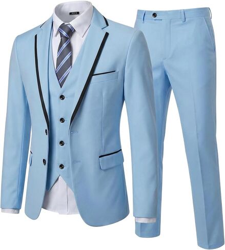 MY'S 3 Piece Men's Suit, Slim Fit Tuxedo Set, Two-Button Jacket with Black Trim Notch Lapel, Vest and Pants for Wedding Party in Saudi Arabia