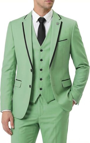 MY'S 3 Piece Men's Suit, Slim Fit Tuxedo Set, Two-Button Jacket with Black Trim Notch Lapel, Vest and Pants for Wedding Party in Saudi Arabia