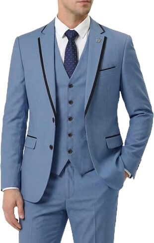 MY'S 3 Piece Men's Suit, Slim Fit Tuxedo Set, Two-Button Jacket with Black Trim Notch Lapel, Vest and Pants for Wedding Party in Saudi Arabia